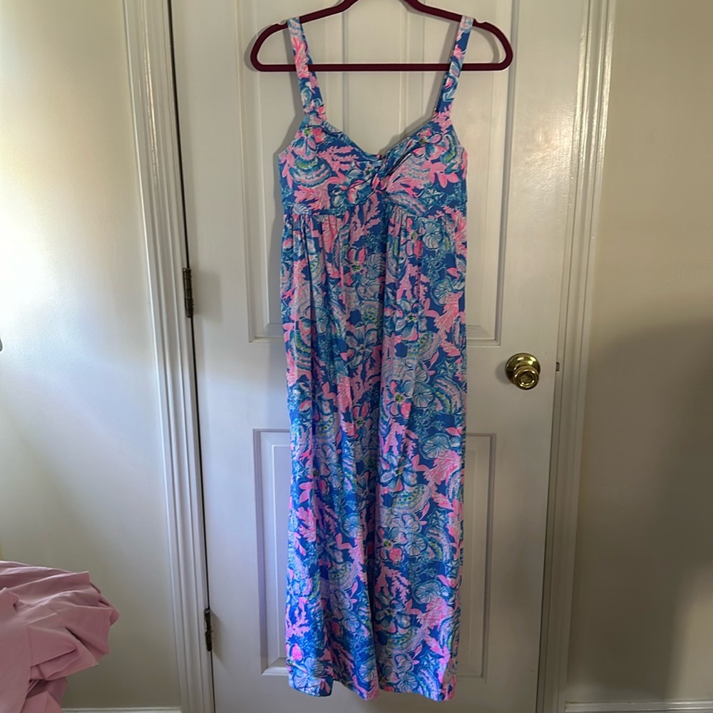 Lilly Pulitzer Blue and Pink Floral Midi Dress